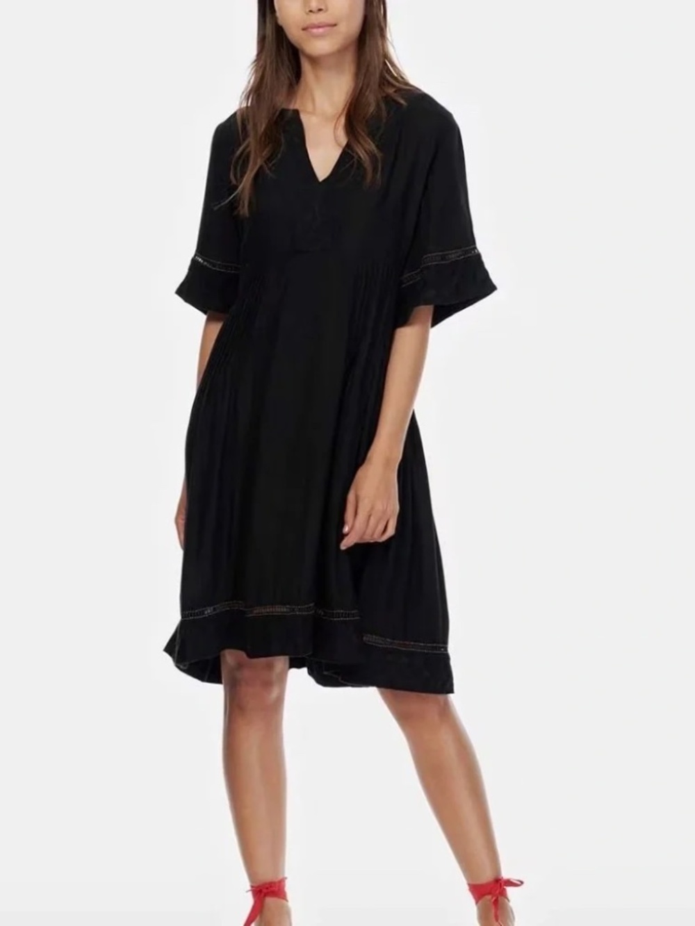 BRORA Black Beaded Embroidered Short Sleeve Mini Dress